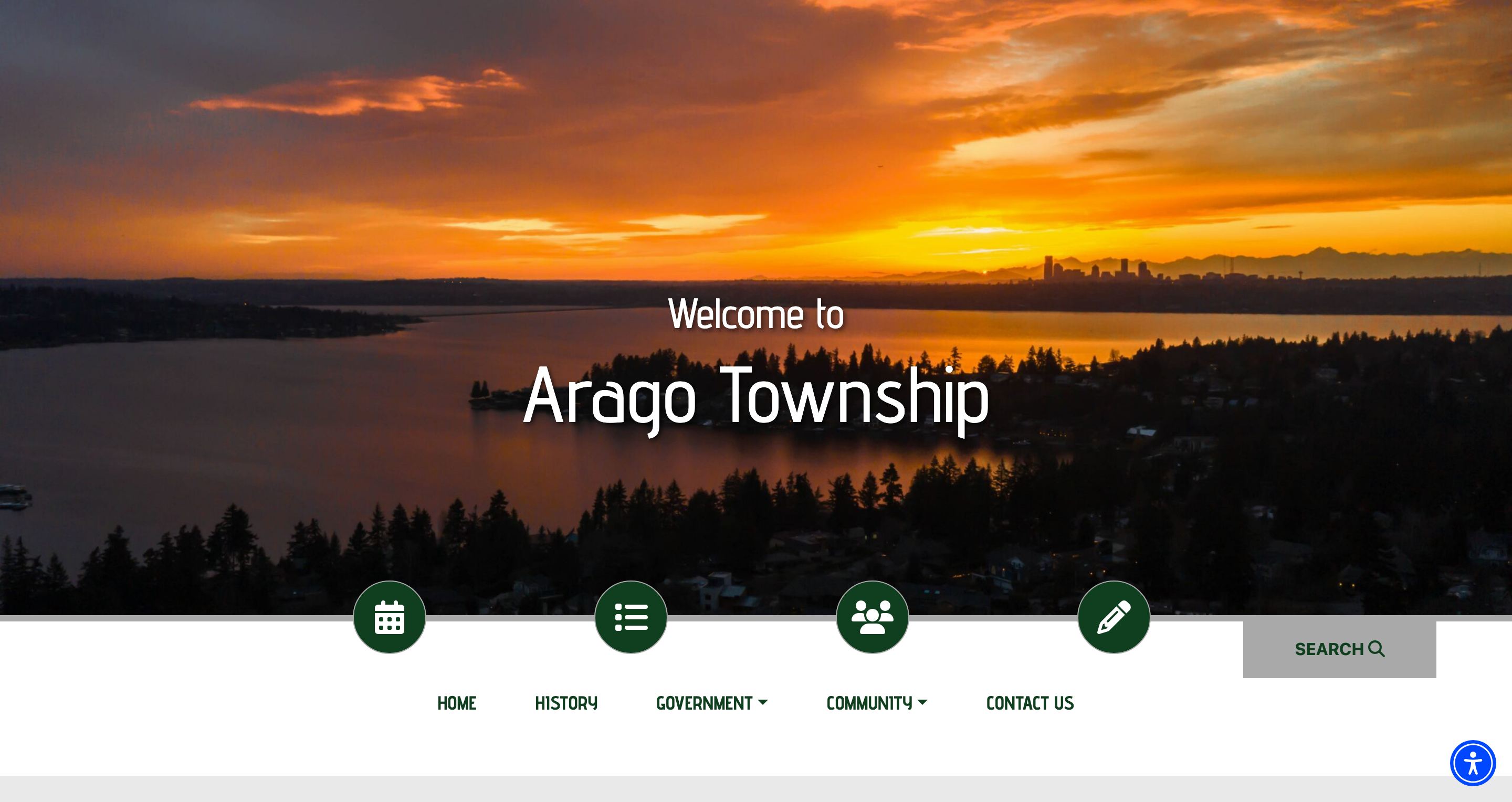 Homepage of the Arago Township, Minnesota municipal website, designed by Town Web