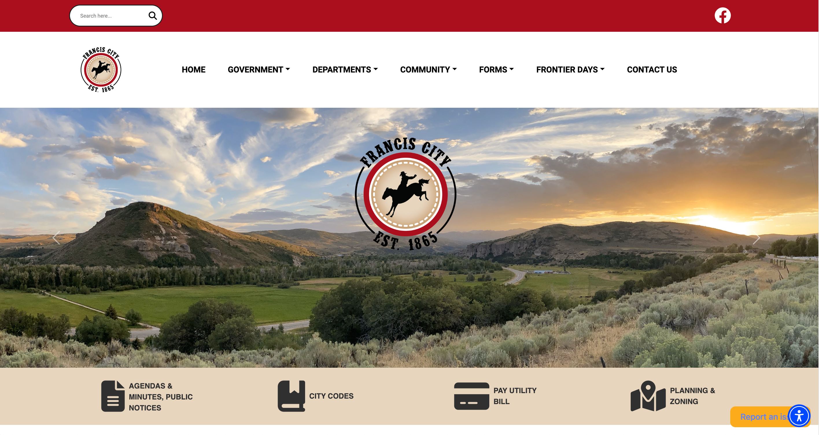 Homepage of the Francis City, Utah municipal website, designed by Town Web