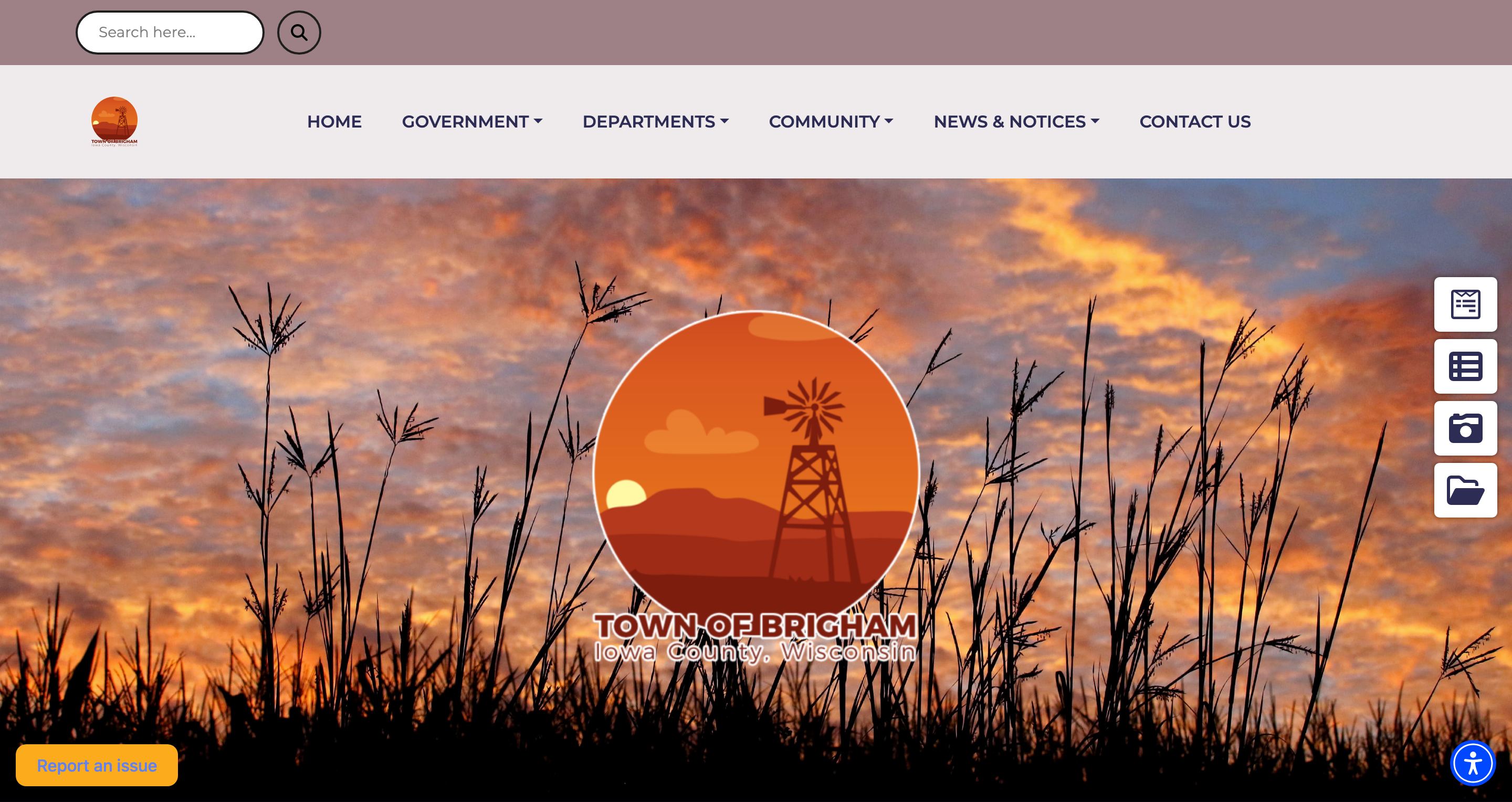 Homepage of the Town of Brigham, Wisconsin municipal website, designed by Town Web