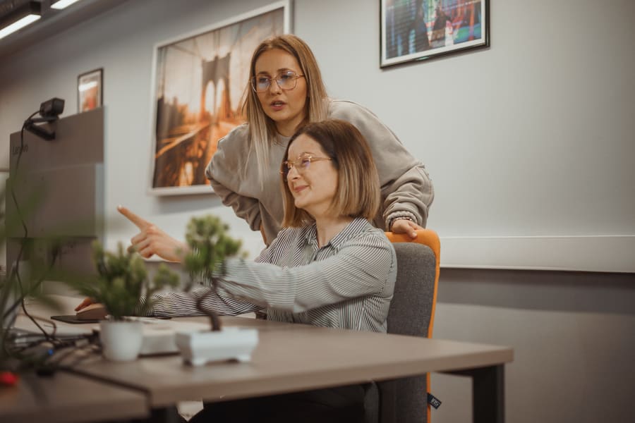 Two colleagues working together at a desk