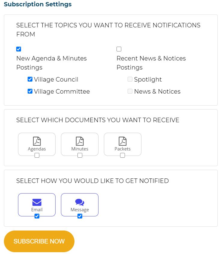 Municipal website subscription settings